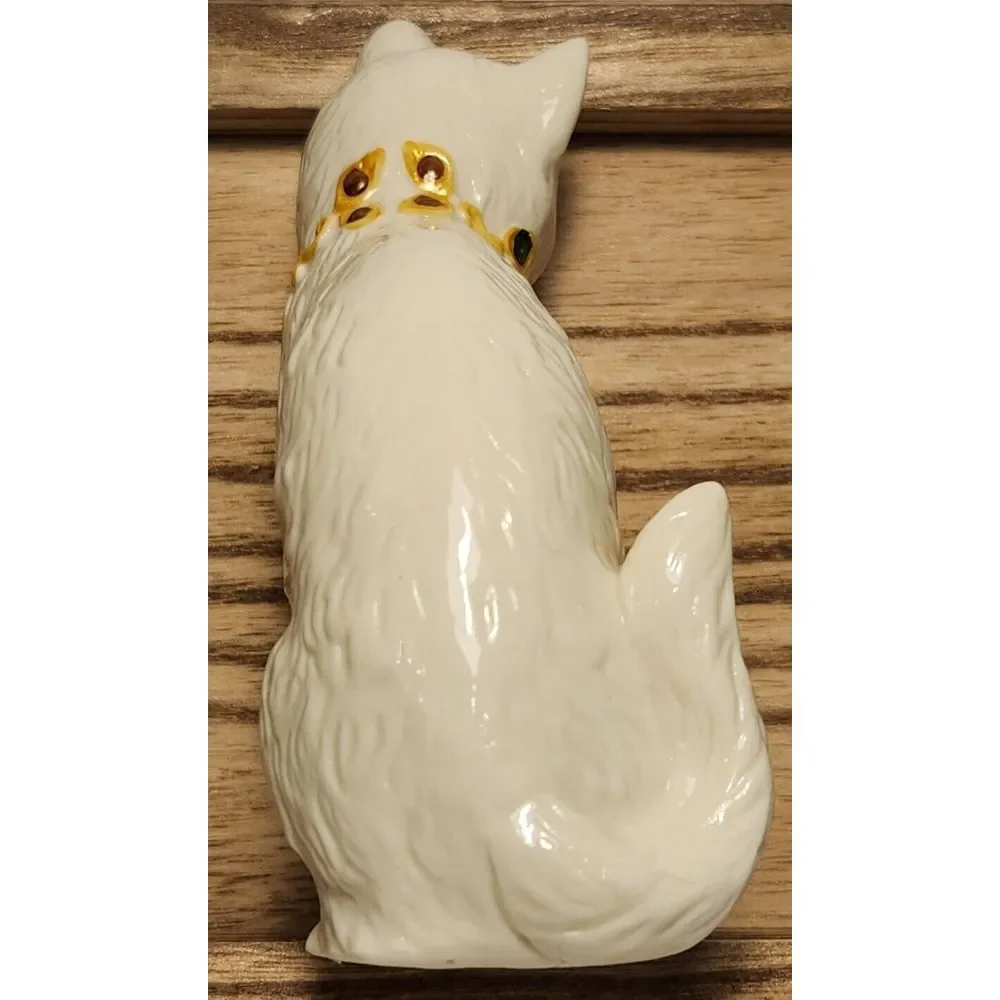 Cat Kitten Figurine Beautiful Multi Color‎ Collar Majestic Ceramic Hand Painted